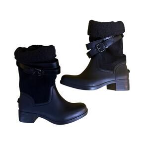 Coach Zena Shearling Lined Leather & Suede Moto Boots Black Women’s 8B